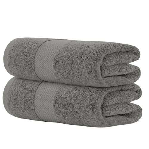 Hieftan Towels Bath Sheet Set – 100% Cotton Pack of 2 Extra Large Bath Sheets Towel 600gsm Highly Absorbent Rapid Dry Super Sheets for Bathroom 140 X 80 cm (Grey)