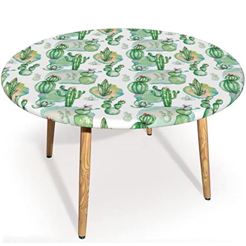 Zucrcffy Cactus Round Tablecloth,Table Cover For Indoor Outdoor Party Waterproof Oil-Proof Stain-Resistant,Round Fitted Table Cover With Elastic Edges,Multicolor- Fits Tables To 22″ - 27” #TOP22