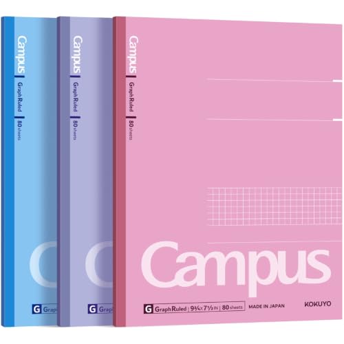 Image of KOKUYO Composition Notebooks, 3 Pack Campus 9-3 /4 inch x 7-1 /2 inch Comp Book with College Ruled, 80 Sheets, Pink Blue Lavender School Lined Notebook Journal for Work Study Note Taking (WSG-NO-308CG1x3)