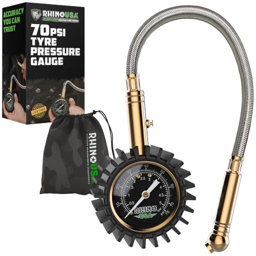 Rhino USA Heavy Duty Tire Pressure Gauge - ANSI Certified Glow Dial
