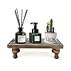 Farmhouse Wooden Riser Decorative Tray with Pedestal Stand Pump Bottle Display Tray for Kitchen Bathroom Counter Rustic Decor Brown Candles Plants Bottle Display Great for Home and Kitchen Decor.