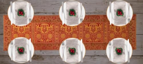 Image of Decorative Handmade Silk Table Runner Golen Brocade Dinning Table & Centre Table Top Decor Rectangular Runners Bed Runners Table Cloth for Wedding (152 X 40 CM ) (Orange)