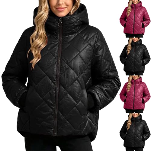 Womens Quilted Puffer Jacket Winter Warm Stand Collar Coats with Pockets - image 1