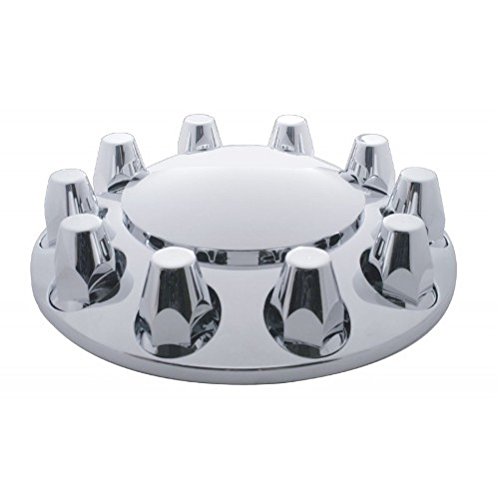 United Pacific (2) Chrome Plastic Semi Truck Front Wheel Axle Hub Covers / 33mm / Removable Cap