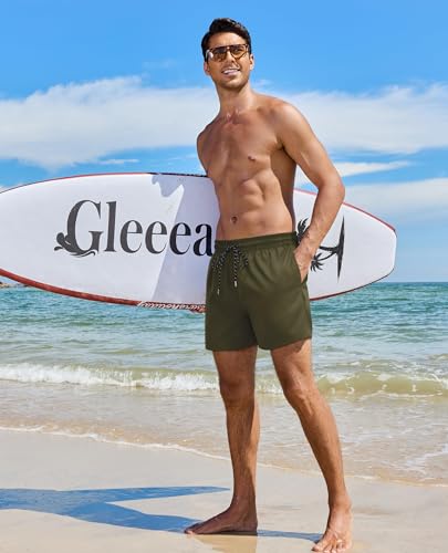 Image of Gleeease 5inch Mens Swim Trunks: 2 in 1 with Compression Liner Lined Soft Stretch Quick Dry Solid Pockets Drawstring Beach