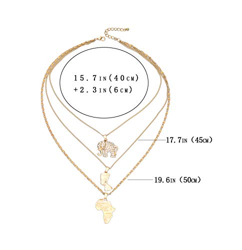 Ckecharfa Boho Rhinestone Layered Necklaces Gold Africa Map Necklaces Elephant Choker Egyptian Queen Necklace Beach Adjustable Neck Chain Jewelry Accessories for Women4