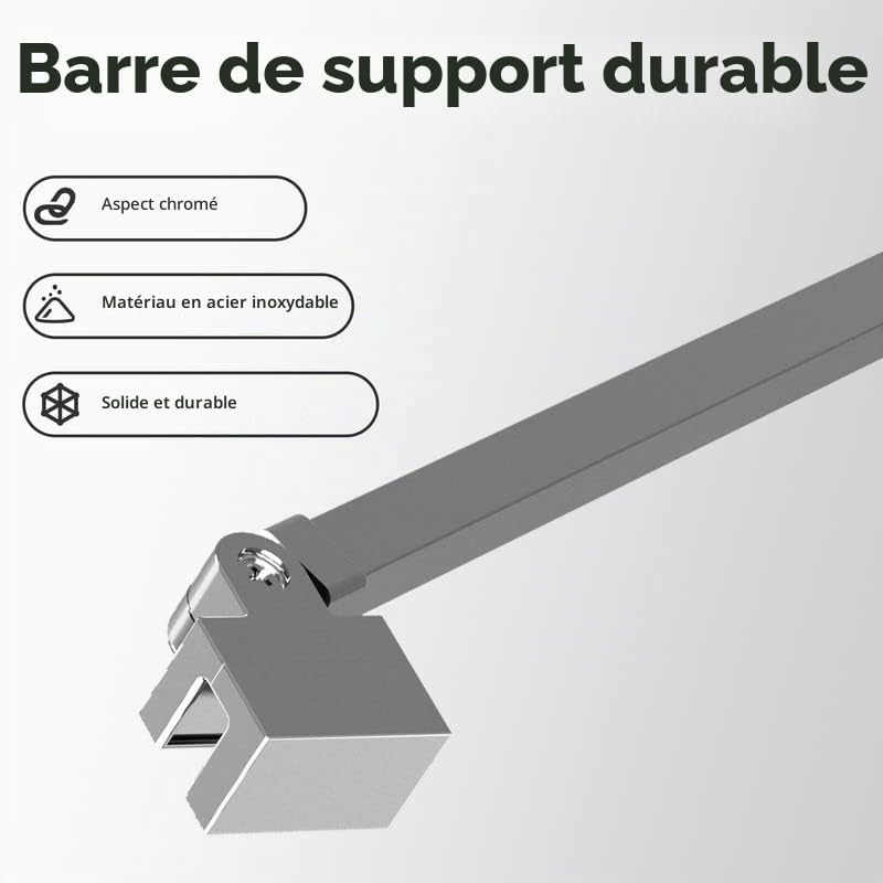 Stabilisateur - Barre d'appui - 50 cm - Pour douche, paroi de douche - En verre - Rotation à 360° - En aluminium - Épaisseur du verre : 5-8 mm - Avec articulation flexible