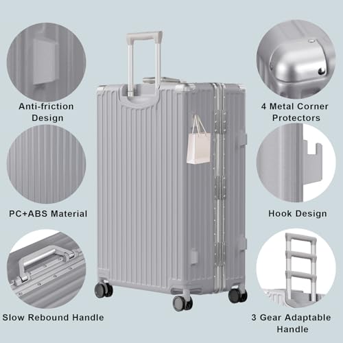 Image of AnyZip Carry On Luggage PC+ABS Aluminum Frame Zipperless Luggage Hard Shell Suitcase with TSA Lock Double Spinner Wheels 20 Inch Silver
