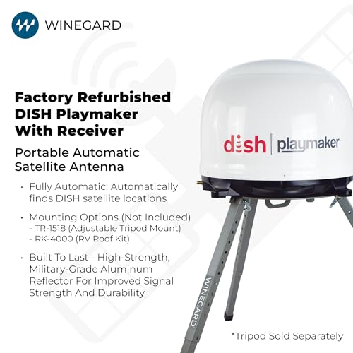 Image of Winegard Dish Playmaker PL-70LR - Automatic Portable Satellite Antenna with Wally HD Receiver & 25 Ft Coax - RV, Camping, Tailgating, Outdoor, TV Connectivity - Refurbished - White