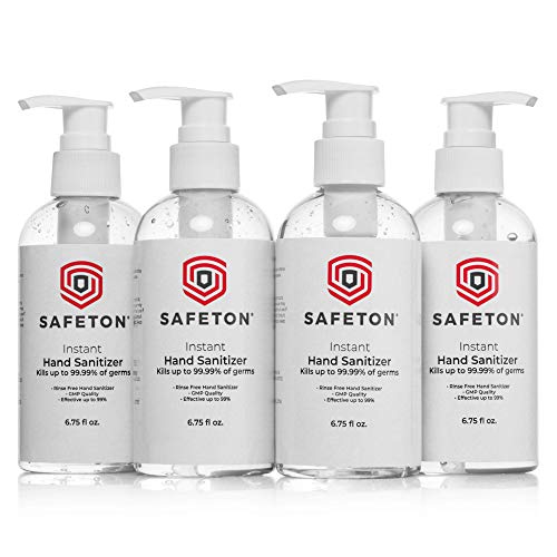 Unscented Hand Sanitizer Gel - 200 ml (6.5 oz) - 4 Pack by Safeton