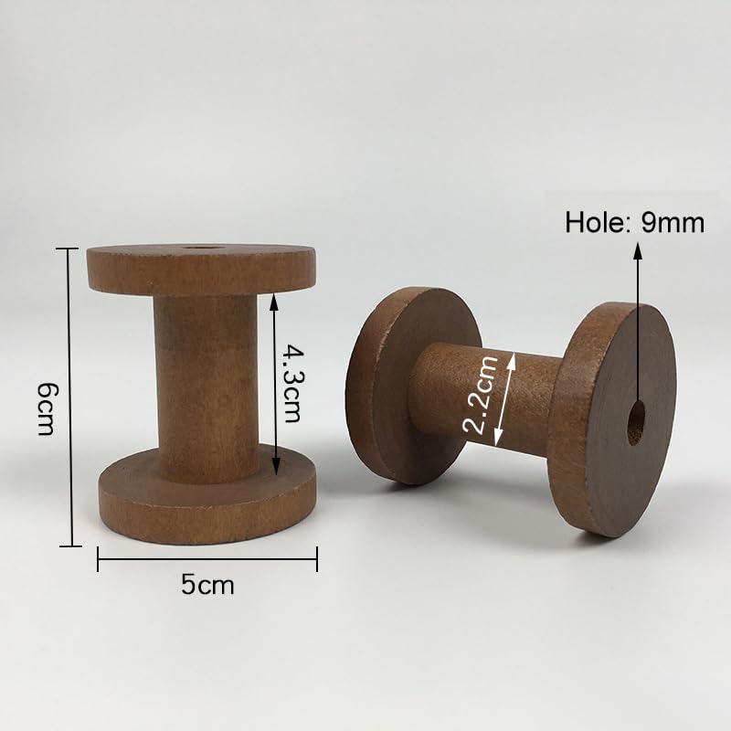 Image of lasenersm 2 Pieces Wooden Empty Spools Vintage Wooden Spools Retro Wooden Thread Spools Embroidery Thread Spool for Textile Wire Weaving Ribbon DIY Crafts Art, 5 x 6cm, Dark Brown, lw2140n5060