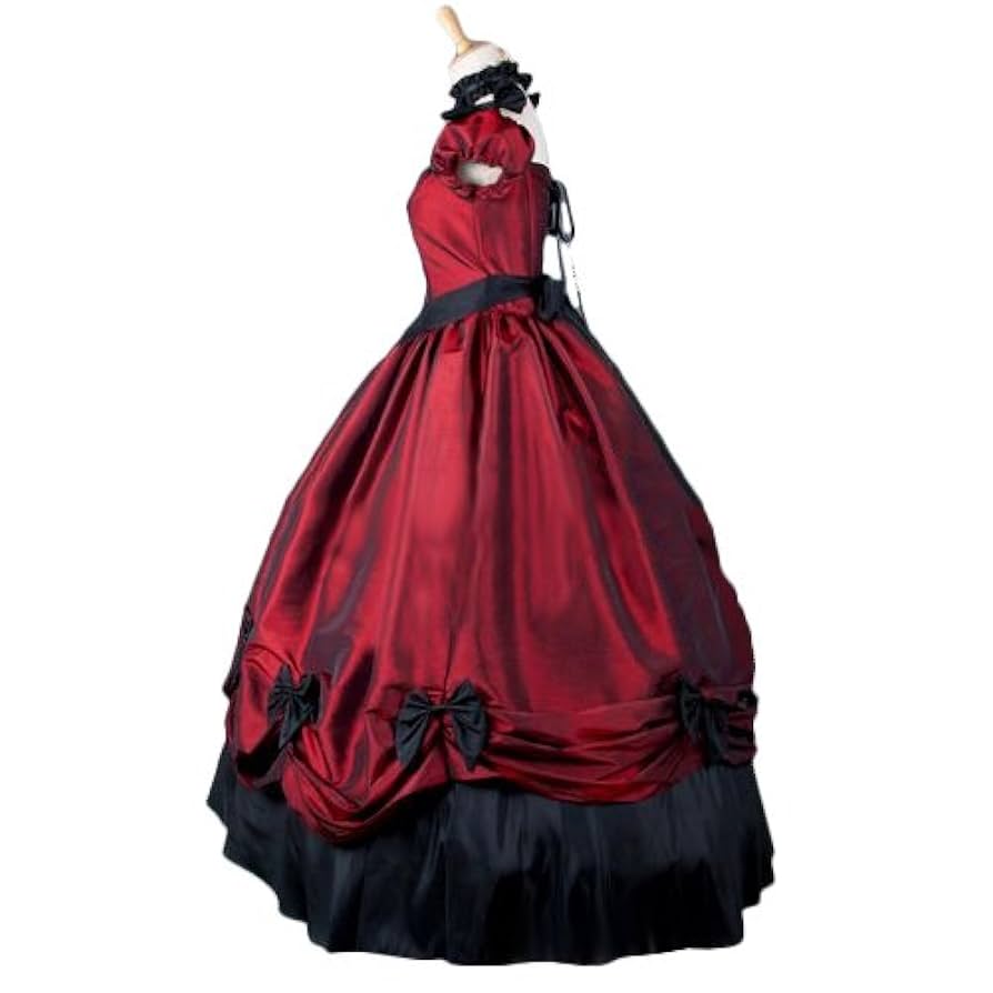 Amazon | プリンセスドレス 赤 半袖 ロング丈 ロリータドレス