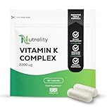 Nutrality Premium Triple Vitamin K Complex 2200 mcg – Bioactive Natural Forms – Vitamin K1 Plus K2 (MK-4 & MK-7) – High Strength K2 Supplements for Maintenance of Normal Bones