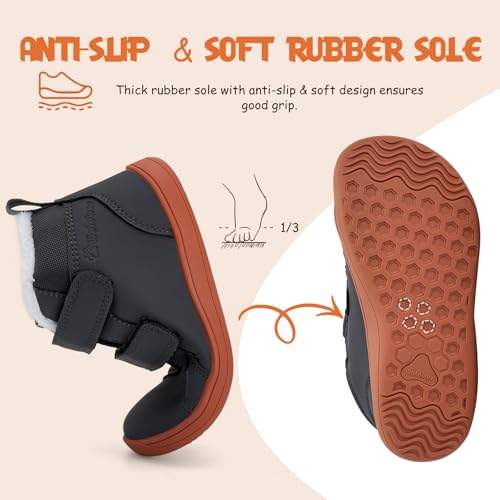 WateLves Toddler Little Kids Wide Barefoot Shoes Boys Girls Winter High Top Minimalist Sneakers Faux Fur Ankle Boots Leather Uniform Dress Shoes Naturally Splay4