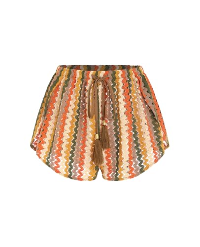 ZAFUL Beach Shorts for Women Cover Up 2026 Vacation Boho High Waisted Drawstring Lace Crochet Swim Bottom Orange L