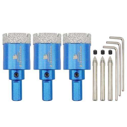 Dry Diamond Core Drill Bit with Pilot Bit - 1 1/8" inch Diamond Tile Hole Saw with Triangle Shank for Porcelain Tile Ceramic Stone Granite Marble(3pcs)