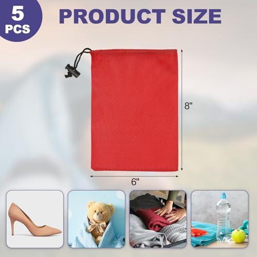 uxcell 5Pcs 210D Polyester Drawstring Bag with Toggle, 6 x 8 Inch Waterproof Travel Storage Bag Foldable Stuff Sack Cinch Sack for Gym Travel Hiking Yoga Clothes Organizer, Red2