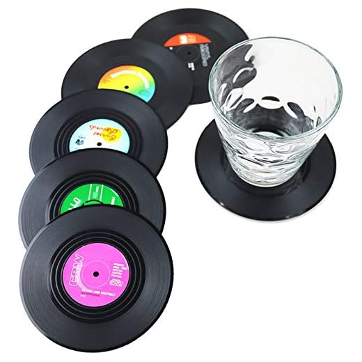 Dr.JIEER - 6 posavasos con forma de discos y CD de color negro (6)
