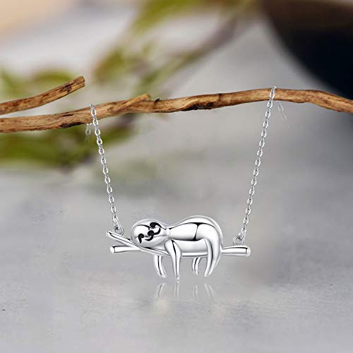 JUSTKIDSTOY Sloth Necklace Sterling Silver “Slow Down Be Happy” Slider Sloths Stuffed Animal Pendant Jewelry Charm Gifts for Women4