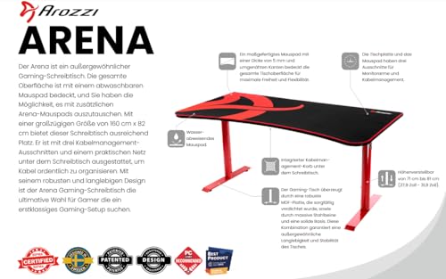 Image of Arozzi Arena Ultrawide Curved Gaming and Office Desk with Full Surface Water Resistant DeskMat Custom Monitor Mount Cable Management Cut Outs Under The Desk Cable Management Netting - Dark Grey