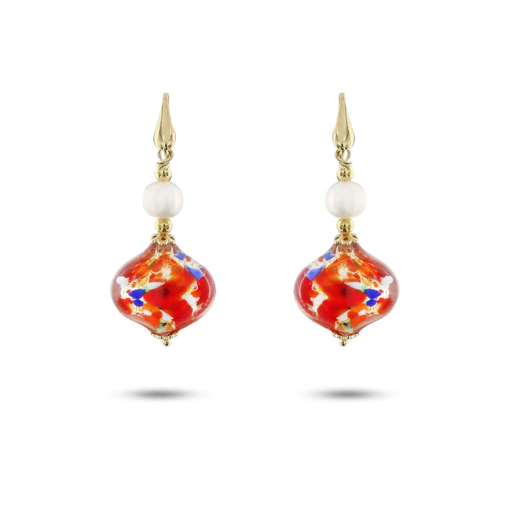 Venetiaurum - Pendientes con Colgante de Cristal Original de Murano, Perlas y Plata 925 - Joya Made In Italy Certificada