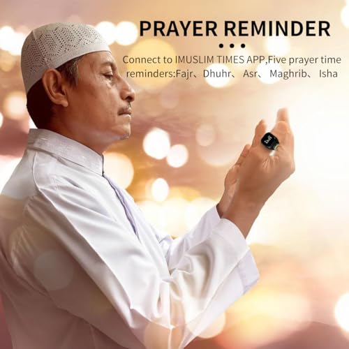 خاتم تسبيح ذكي مع شاشة اوليد قابلة لإعادة الشحن بمنفذ USB من فينيرلي، يدعم تطبيق أوقات المسلم لمتابعة الأذكار وأوقات الصلاة (22 ملم)