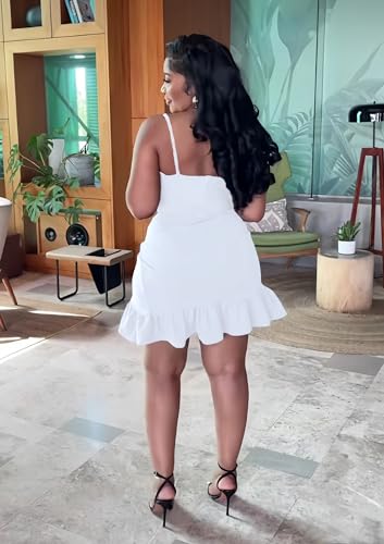 Image of Womens Sexy Sleeveless Bodycon Mini Dress Summer Casual Straps Short Ruffle Dresses Beach Party Club Homecoming