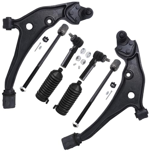 Image of Detroit Axle - 8pc Front End Kit for 1999-2002 Nissan Quest Mercury Villager, 2 Lower Control Arms with Ball Joint 4 Outer Inner Tie Rods 2 Boots 2000 2001 Replacement