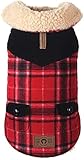 fabdog Wool Plaid Shearling Dog Coat Red (20')