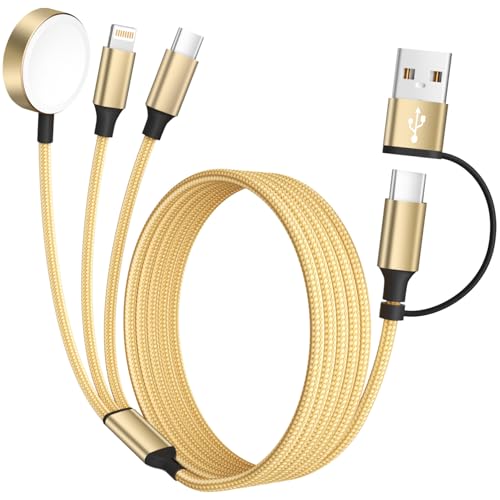 Travel Essentials Portable Charger 5FT, 3in2 Multi Charging Cable with Apple Watch Charger, USB C Cable, Lightning Carplay, Travel Chargers for Multiple Devices—All iWatch, iPhone16-12, iPad, Galaxy