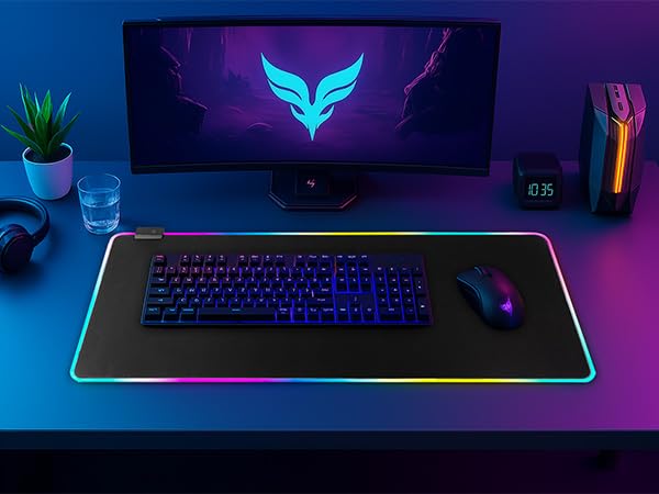 Image of RGB Gaming Mouse Pad-14 Light Modes, Extended Soft LED Mouse Pad, Anti-Slip Rubber Base, Computer Keyboard Large Mousepad Mat, Waterproof Mousepads (25.6 * 11.6 Inch)
