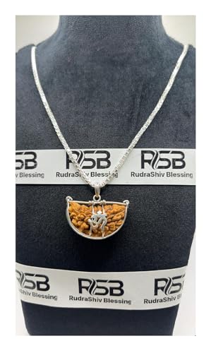 Rudrashiv Blessing 1 Mukhi Indian Rudraksha in Siver Pendant with OM in Silver Chain/One Muhi Indian Rudraksha Silver Pendant with Silver Chain Lab Certified