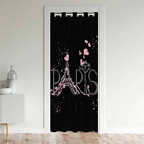 Loussiesd Eiffel Tower Door Curtain for Doorway Privacy Paris Closet Door Cover Curtain for Bedroom Living Room Floral 30%-50% Room Darkening Blackout Insulated Thermal Curtain 106x203cm 1 Panel