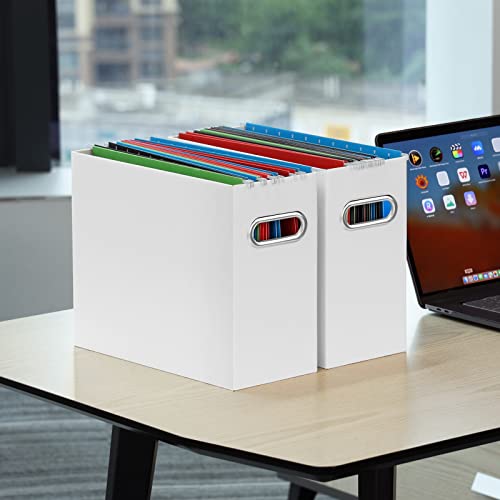 Oterri File Organizer, 6 Packs Small Storage Box, Cardboard File Folder Organizer, Collapsible File Box for Hanging File Folders Letter Size, Portable Filing Organizer with Handle(White)