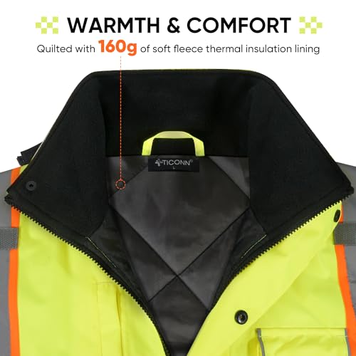TICONN Waterproof Safety Bomber Jacket, Hi Vis Reflective Rain Jacket, ANSI Class 3 Work Rain Coat for Men Women - Image 4