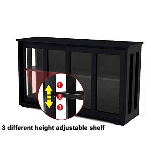 Rasoo Buffet Sideboard With Sliding Glas Door And Adjustable Shelf Stackable Kitchen Storage Cabinet Antique Cupboard Kitchen Sideboard Storage Cabinet Home Furniture, Black #TOP6