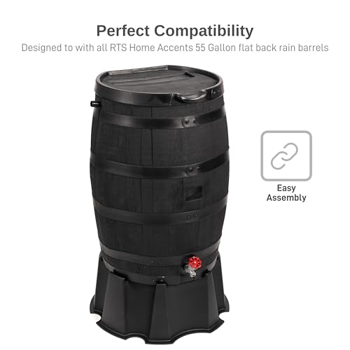 Image of RTS Home Accents 55-Gallon Rain Barrel Stand, Made from 100% Recycled Material, Black