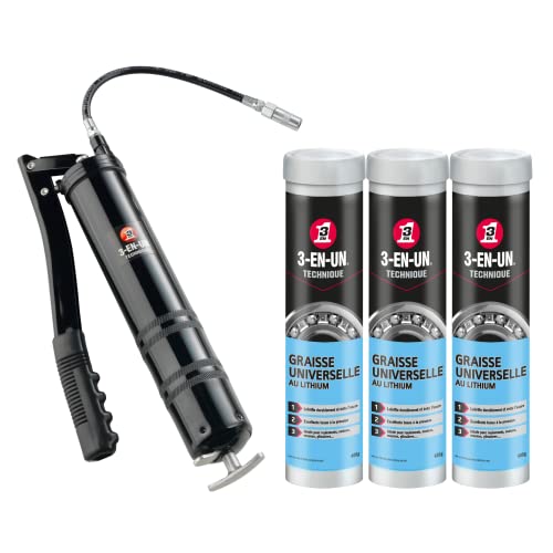 3-EN-UN Lot Technique, Pompe à Graisse + 3 Cartouches de Graisse Universelle au Lithium 400 G