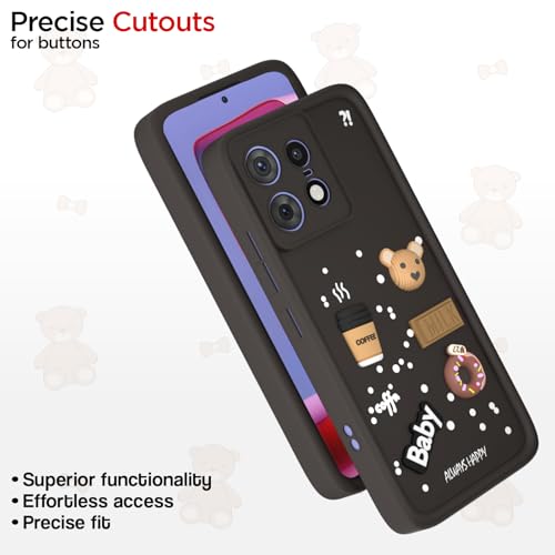Image of Pikkme Back Cover for Moto Edge 50 Pro 5G | Cute Fun Cartoon 3D Bear Silicone Full Body Protection Bumper Cover (Black) | Cute