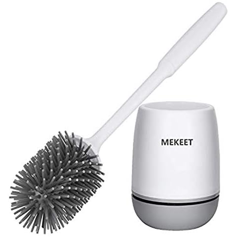 MEKEET Toilet Bowl Cleaner Brush and Holder Set for Bathroom Cleaning Toilet Brush with Soft Silicone Bristle and Quick-Drying Base（Gray）… Cover