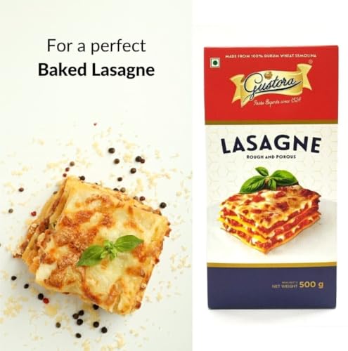Image of Gustora Ready To Eat Lasagne Luscious Pasta Sheets Of Lasagne I 100% Durum Wheat Semolina Lasagne Sheets I Gluten Free I Vegetarian Instant Lasagne, 500 Gm