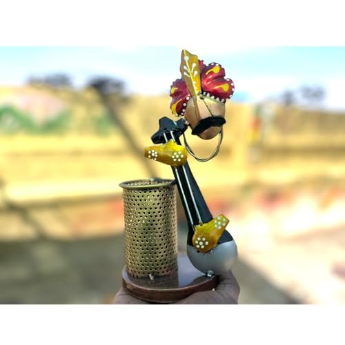 Musician Man Pen Stand for Table | Antique Metal Desk Organiser & Pen Holder for Office Table Stylish | Stationery Items & Office Desk Decorative Items | Cute Craft Table Organiser (14 x 6 x 6 cm)