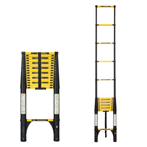 Image of Corvids 6.3m (21 ft) Folding Carbon Steel Telescopic Ladder, 2-Year Warranty, 16-Step Heavy Duty Extension Ladder, Q195 Rustproof Alloy Steel, Portable & Collapsible Ladder for Home & Outdoor use