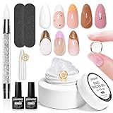 JODSONE Solid Builder - Gel para uñas (45 g, gel duro transparente, no pegajoso, gel de modelado 3D, 1 pieza de capa base y capa superior con 36 uñas auxiliares extendidas)