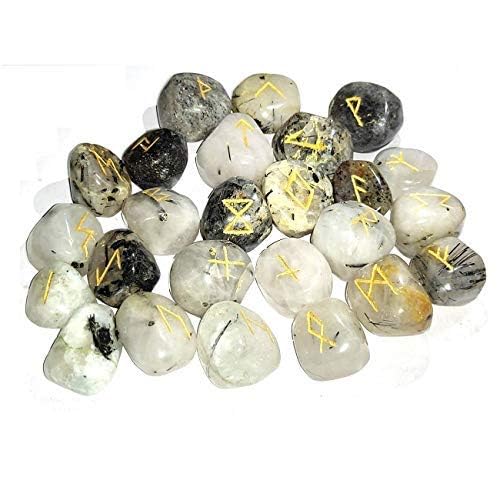 Tourmaline Quartz Rune Set Symbols Gemstone Healing Crystal Runes 25 Pcs with Pouch-image-3