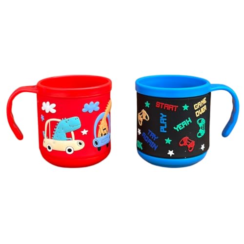 Copo Infantil Caneca Escolar com Alça 200 ml Menino ou Menina Kit 2 Unidades (Vermelho)