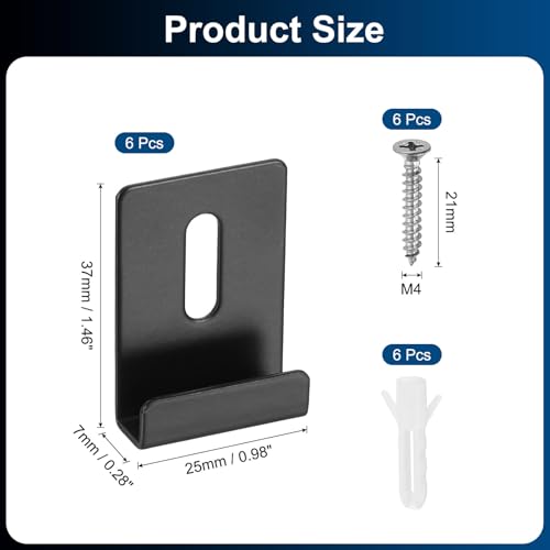 Image of uxcell 6Pcs Metal Mirror Holder Clips, Mirror Hangers Hardware Kit with Screws Large Size for Wall Mounting Frameless Mirrors, Wall Tile, Billboards Display, Black