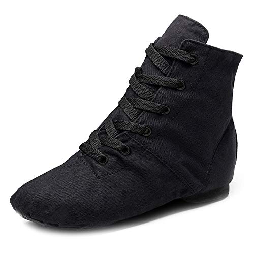 RUYBOZRY Unisex professionelle Jazzstiefel Moderne Jazzschuhe Leinwand mit Ledersohle für Mädchen,Modell-TJ-Jazz-GBF,Schwarz,39 EU Cover