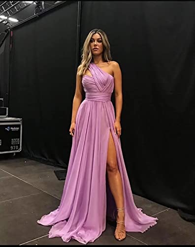 One Shoulder Bridesmaid Dresses Long A Line Formal Evening Gown with Slit2