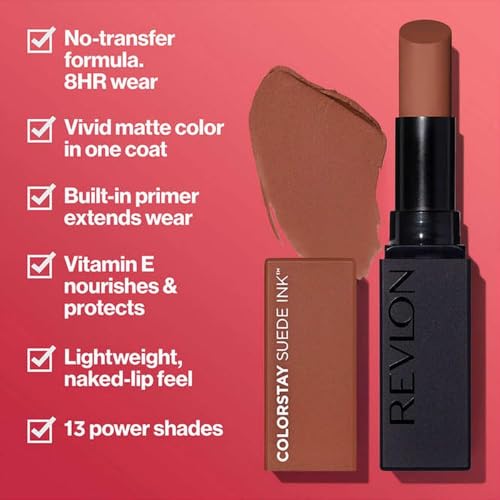 Image of REVLON ColorStay Suede INK Lipstick, Waterproof, Longwear, Transfer proof, Antioxidant-rich Vitamin E, With Vegan Formula made without parabens, Pure Talent - 004 (Pack of 2)